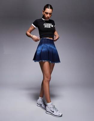 Courtside Pleated Denim Mini Skirt With Stone Wash Detail