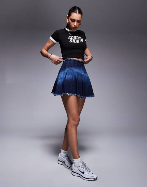 【Anyone more】Yoi Black Blue Pleated Mini Skirt MRULIC skirts for women Women's Mini Flared Skirt Casual