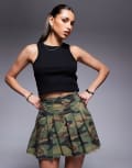 [Courtside] Courtside pleated mini skirt in camo print-Green W24 Green camo