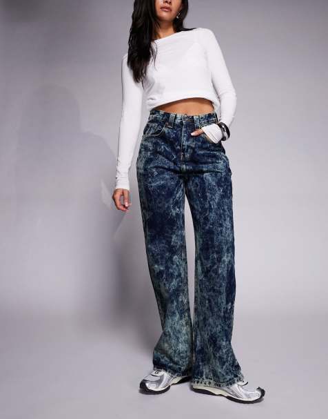 Courtside - Posede denimjeans i mørkeblå syrevask - view 1