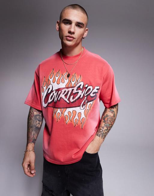 Courtside - Rød oversized T-shirt med kontrasterende logo i stof på 250 gsm, 3 af 4