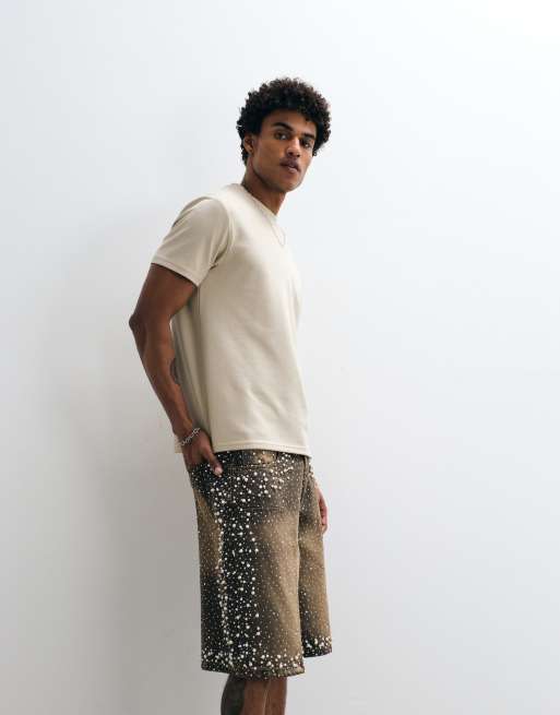 Courtside rhinestone pearl embellished jorts in dirty wash, 4 of 5