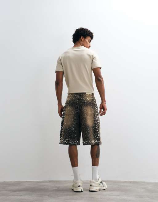 Courtside rhinestone pearl embellished jorts in dirty wash, 5 of 5