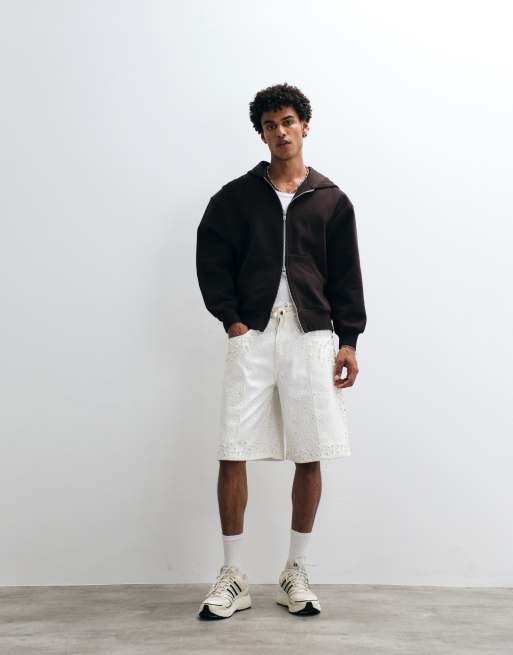 Courtside rhinestone pearl embellished jorts in white, 2 of 5
