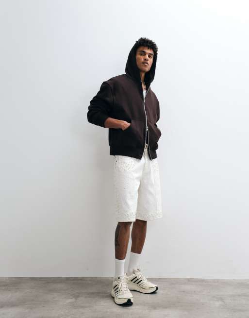 Courtside rhinestone pearl embellished jorts in white, 4 of 5