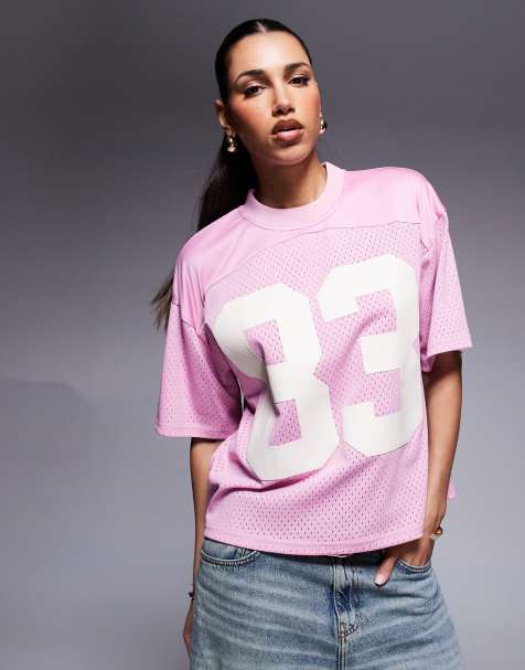 Courtside sports oversized top with varsity motif detail in pink