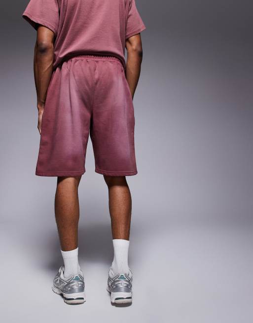 Courtside - Ruimvallende shorts van co-ord set met logodetail in bessenkleur met wassing, 3 van 5