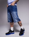 [Courtside] Courtside seam detail denim jorts with back pocket embroidery in medium washed blue W34 Mid wash blue