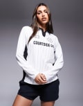 [Courtside] Courtside sports long sleeve logo detail panel top in white multi S WHITE