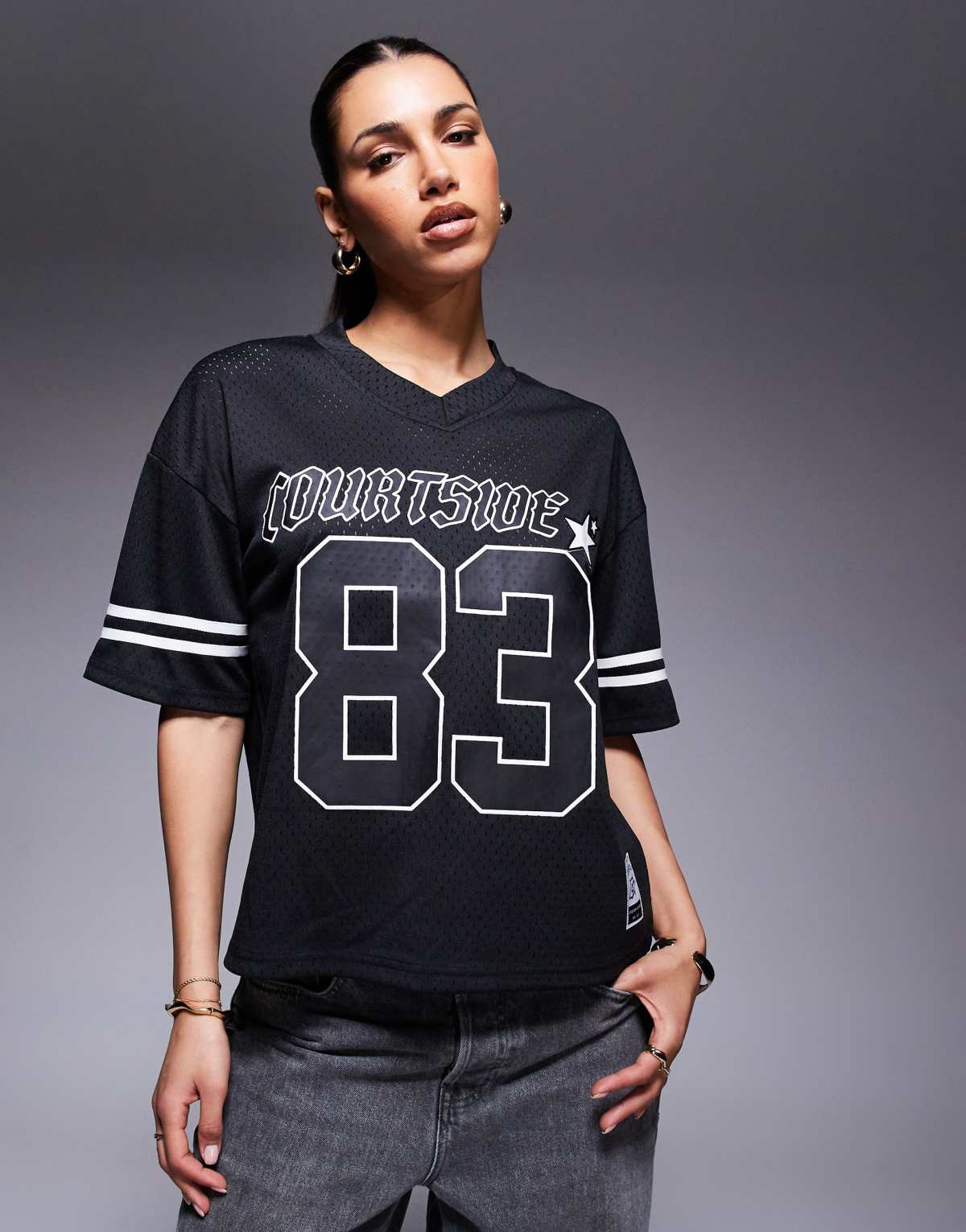 Courtside sports top with contrast stripe detail in black
