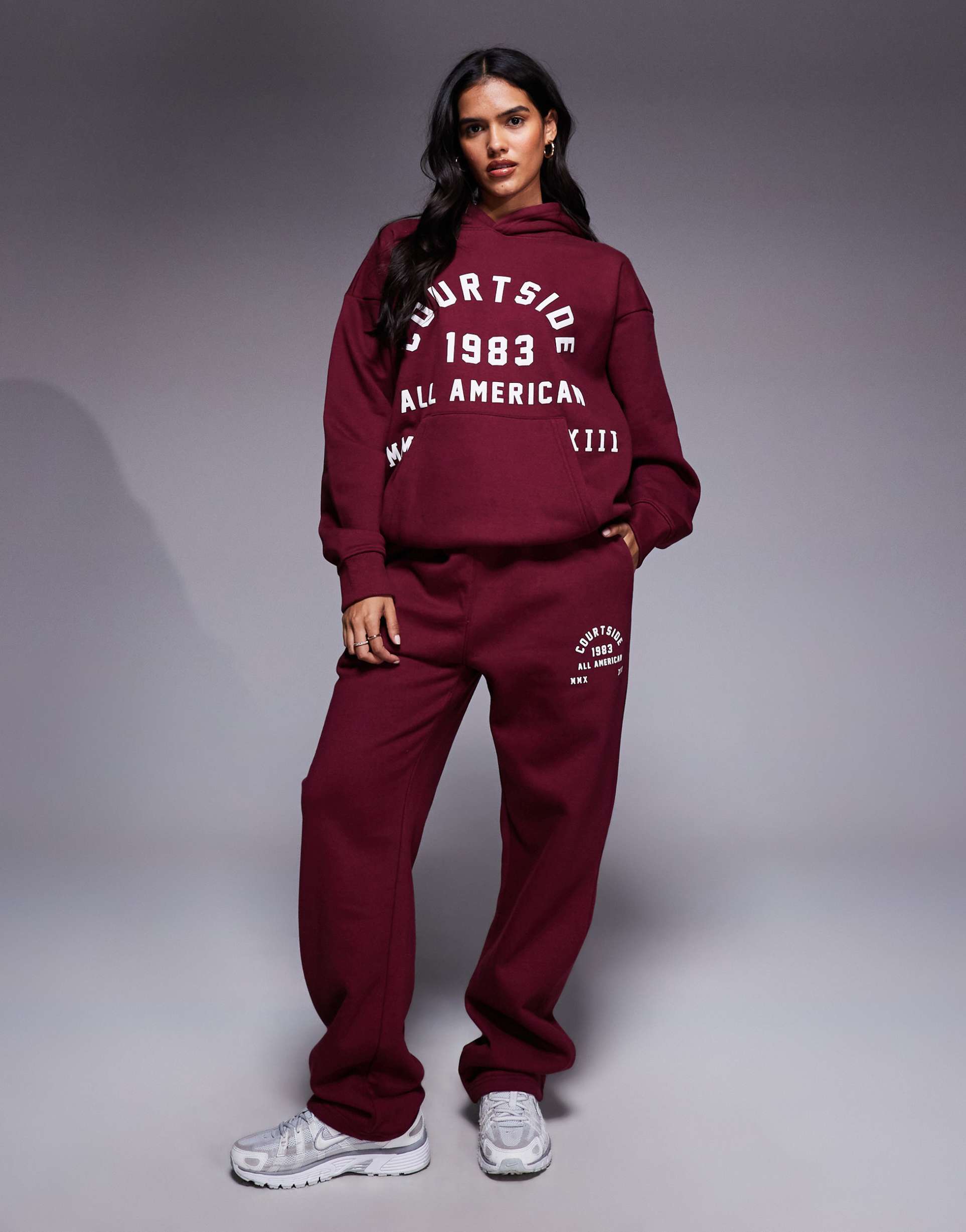 courtside straight leg sweatpants in burgundy with collegiate print - part of a set