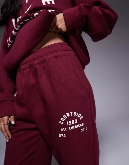 Courtside straight leg sweatpants in burgundy with collegiate print - part of a set, 5 of 5
