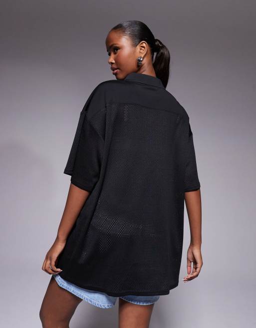 Courtside - Super oversized jersey top met V-hals in zwart, 3 van 4