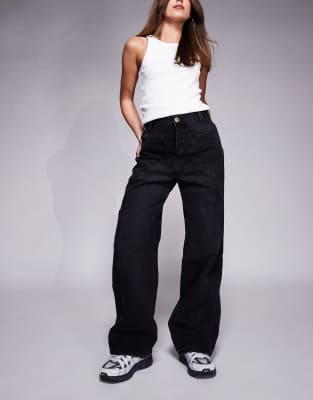 Courtside - Superweite Straight Jeans in verwaschenem Schwarz