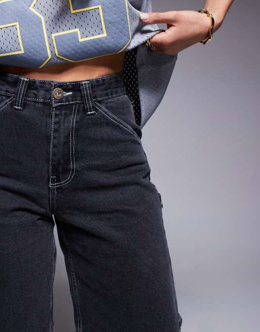 Courtside – Svarttvättade jeansshorts i snickarstil med broderi på bakfickan, 3 av 5