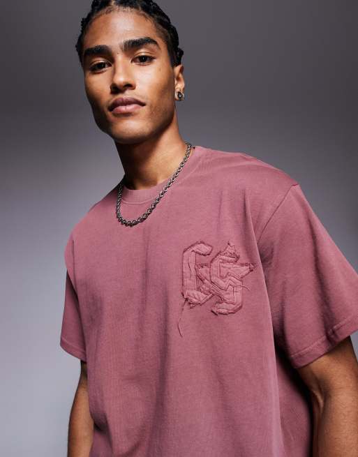 Courtside - T-shirt color bacca slavato 250 gsm con logo in coordinato