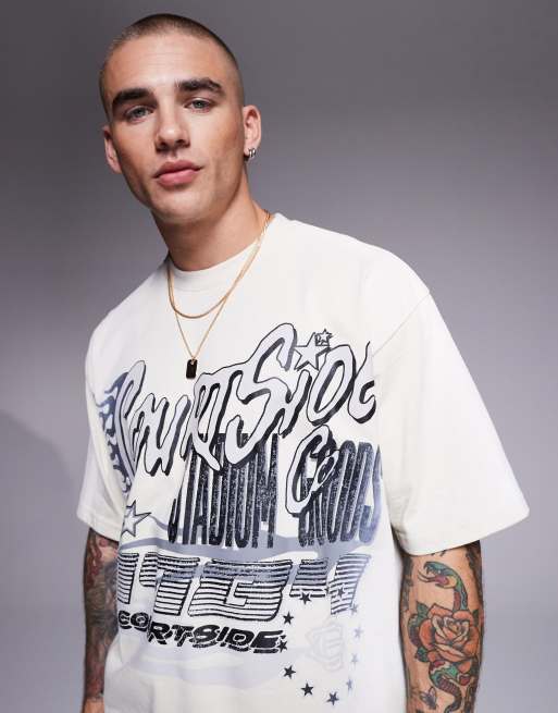 Courtside - T-shirt oversize da 250 gsm color crema con motivo
