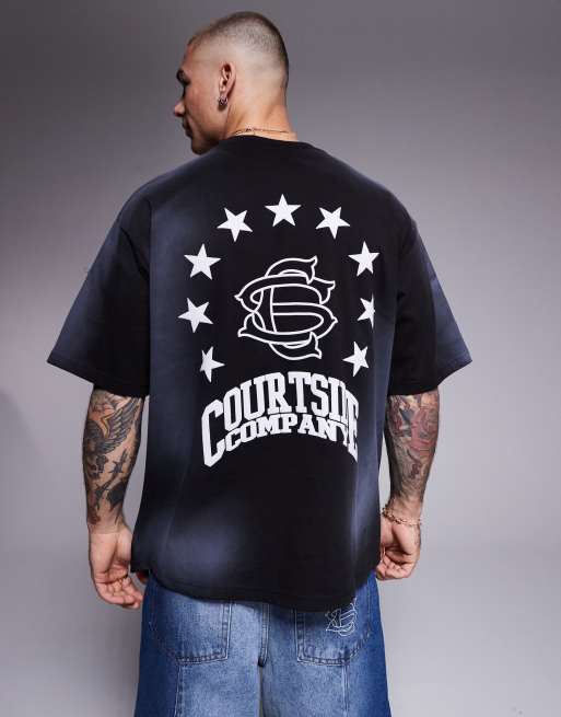 Courtside - T-shirt oversize en tissu 250 g/m<sup>2</sup> avec logo contrastant au dos - Noir délavé, 4 de 4