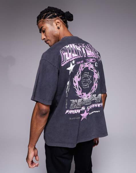 Courtside - T-shirt oversize nera con stampa sul petto e sul retro - view 1