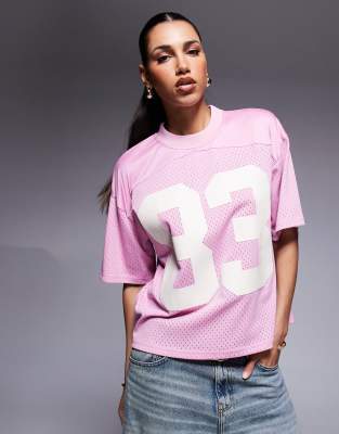 Courtside - Top oversize style sport à motif universitaire - Rose - view 1