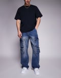 [Courtside] Courtside ultra baggy pocket detail jeans in stonewash blue W32 Stonewash blue