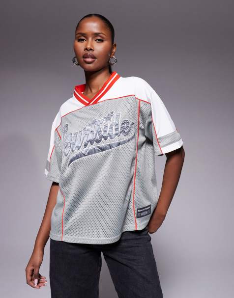 Courtside v neck hockey jersey in grey and beige panelling - view 1