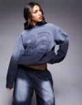 [Courtside] Courtside varsity detail hoodie in washed black (part of a set)-Blue L Washed black