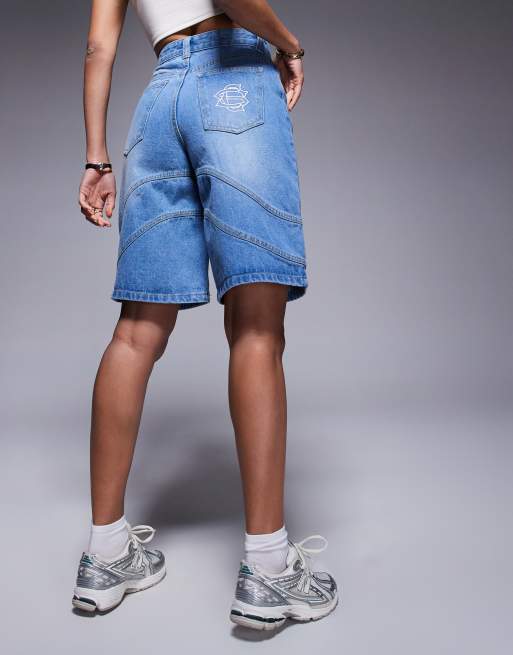Courtside - Vasket blå jorts med logobroderi på baglommen og sømdetaljer i denim, 4 af 5