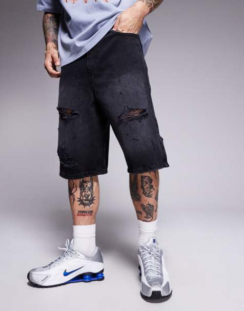 Courtside - Vasket sorte jorts med ekstreme sliddetaljer i denim - view 1