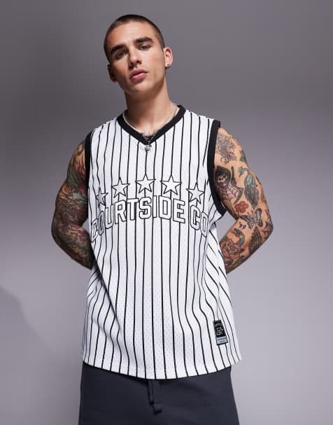 Courtside – Vitt, randigt linne i oversize med logga - view 1