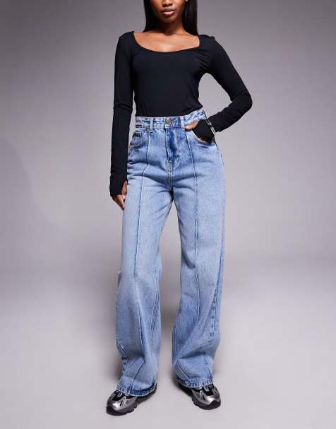 Courtside – Weite Jeans in mittelblauer Waschung mit Ziernaht vorne - view 1