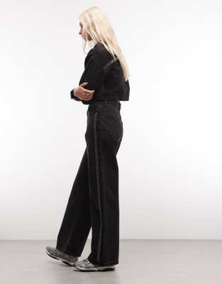 Courtside Wide Leg Stud Detail Jeans Co-ord In Black