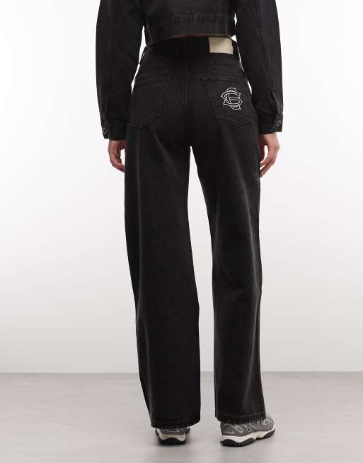 Courtside wide leg stud detail jeans in black wash - part of a set, 3 of 5