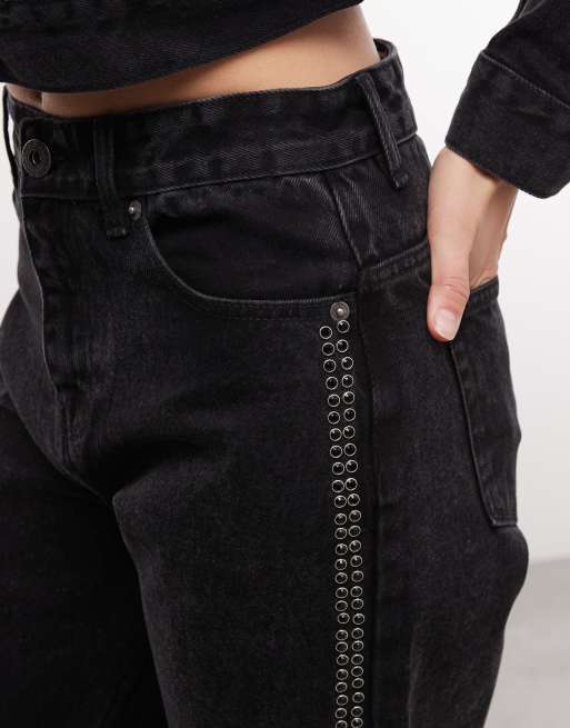 Courtside wide leg stud detail jeans in black wash - part of a set, 4 of 5