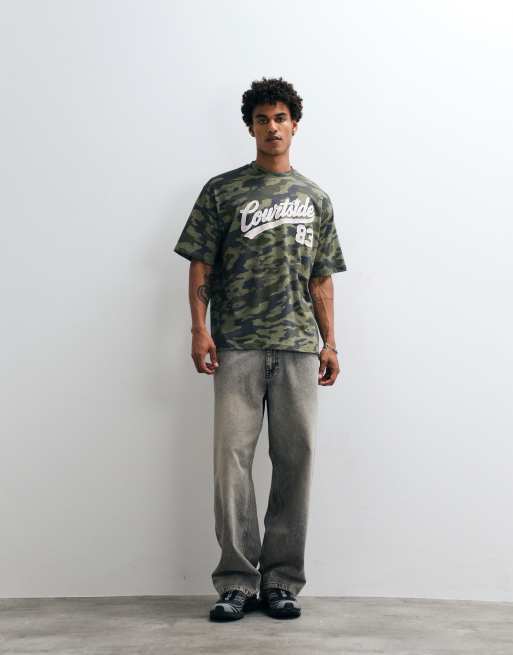 Courtside – Zielony T-shirt we wzór moro, 3 z 5