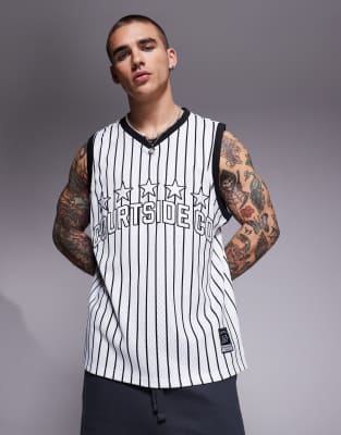 Courtside Courtsidelog detail oversized vest in white stripe