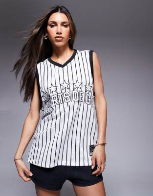 Courtsidelog detail oversized vest in white stripe - view 1