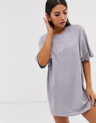 Couture Club - Oversized T-shirt-jurk met print op de achterkant-Grijs