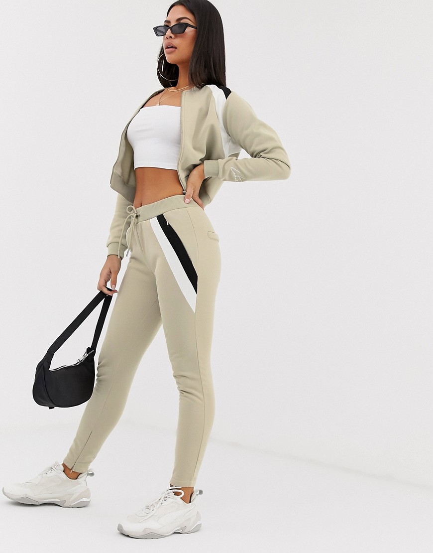 Couture Club skinny fit panelled tracksuit bottoms-Beige