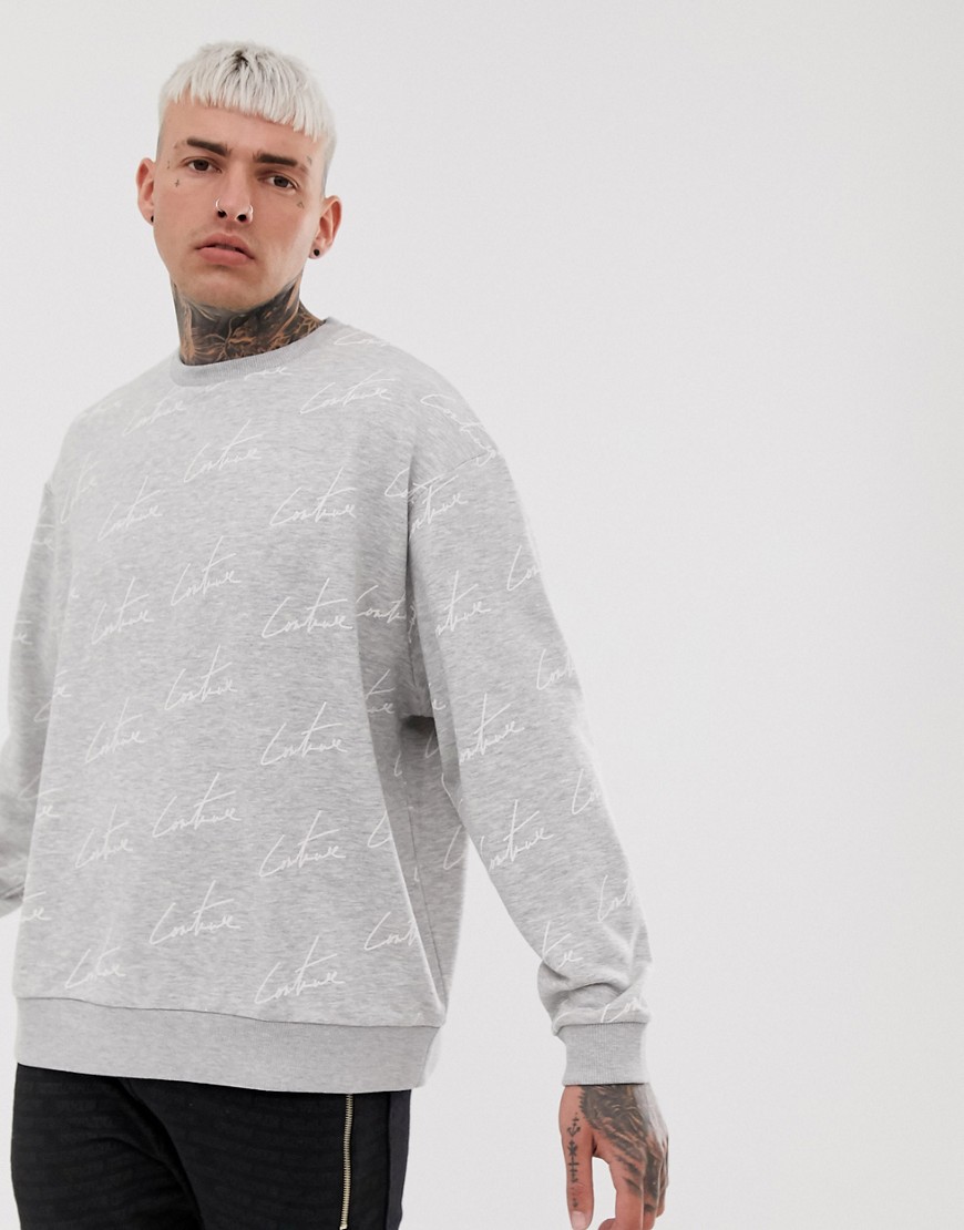 Couture Club - Sweater met tekstprint-Grijs