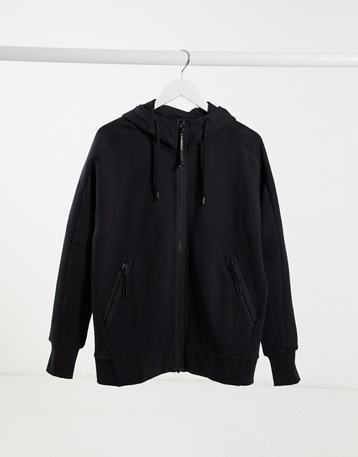 C.P. Company zip through goggle hoodie in black