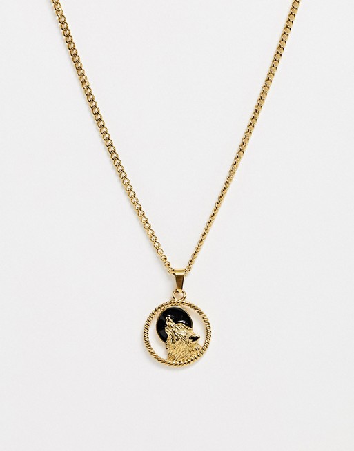 Craftd wolf pendant neck chain in gold