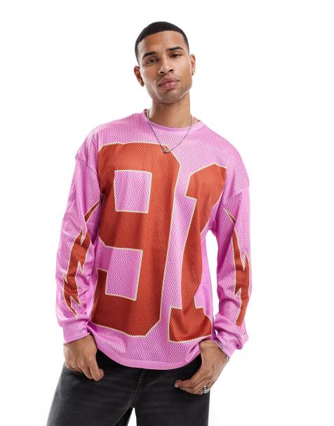 Criminal Damage 91 mesh varsity top in rose/red - view 1