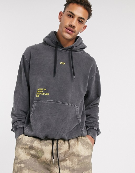 Criminal Damage acid wash hoodie with print in grey