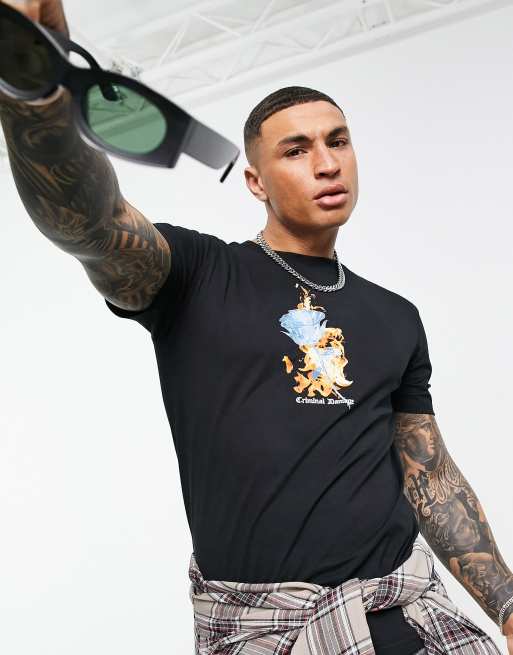 Criminal Damage burning t-shirt in black, 3 of 4
