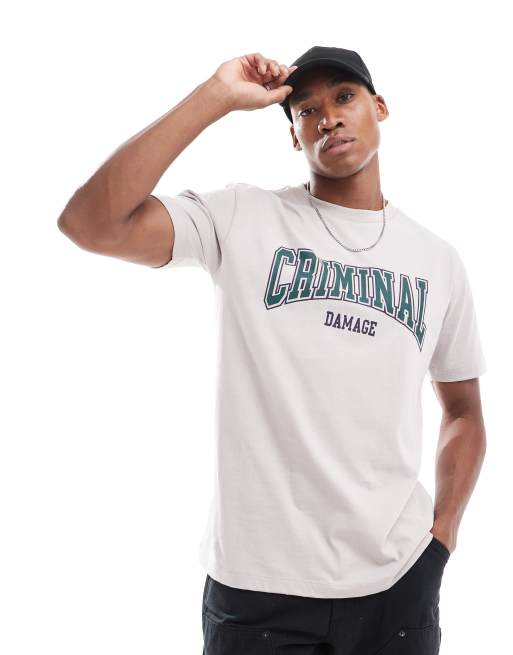 Criminal Damage campus t-shirt in light grey