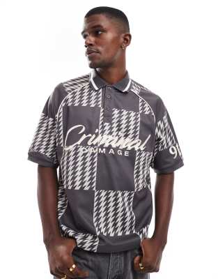 Criminal Damage Checkerboard polo shirt in grey - view 1