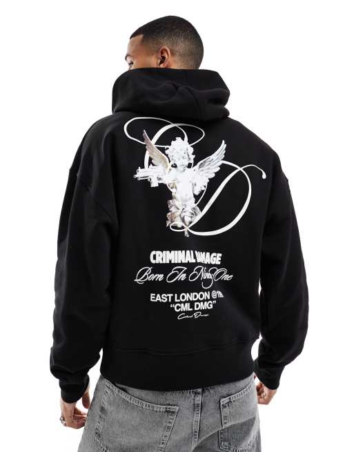 Criminal Damage Cherub hood black in black