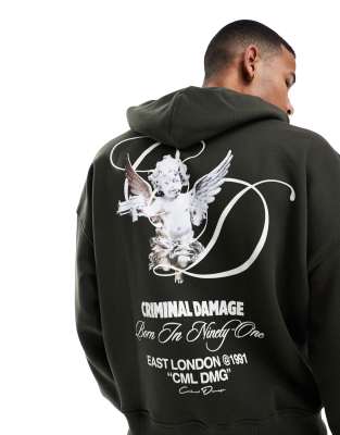 asos Criminal Damage Cherub hoodie green in green