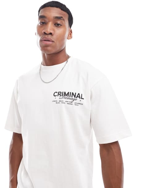 Criminal Damage city t-shirt in off-white - view 1